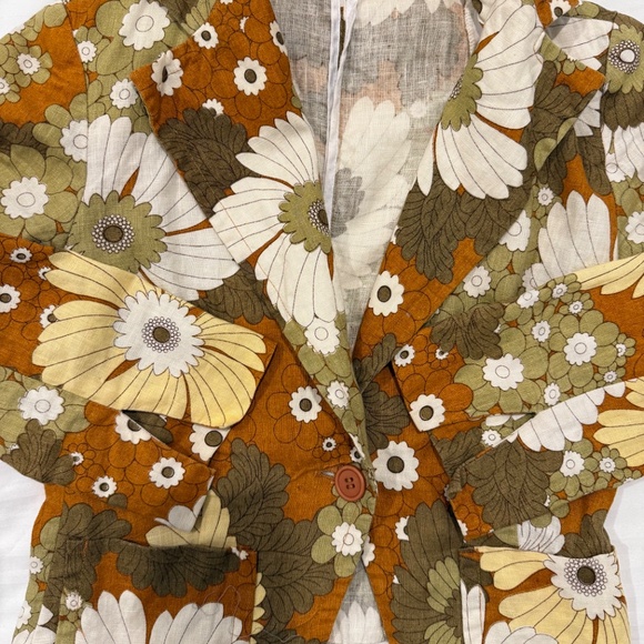 70s retro funky print linen vintage blazer - Picture 5 of 7